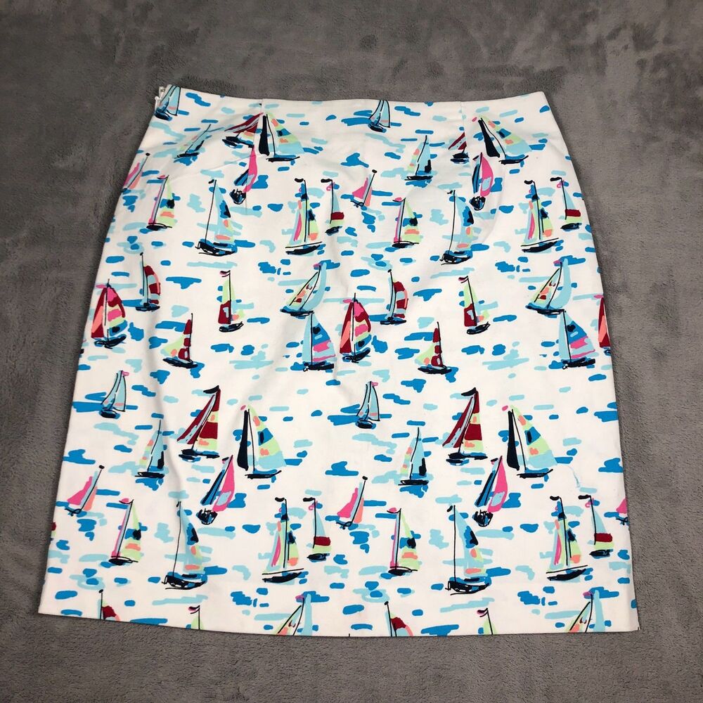 Talbots Skirt Womens Size 4 Nautical Sailboats Coastal Beach Stretch Cotton